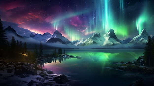 Aurora Boreal con un hermoso lago