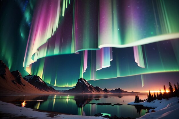 Aurora boreal y luces del sur hermosa magnífica ilustración de fondo de papel de pared de aurora
