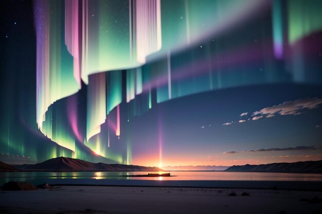 Aurora boreal y luces del sur hermosa magnífica ilustración de fondo de papel de pared de aurora