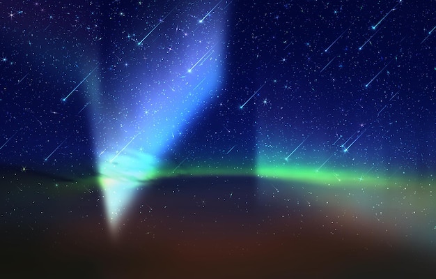 aurora boreal noite estrela cair azul lilás céu estrelado reflexão planeta flares universo nebulosa