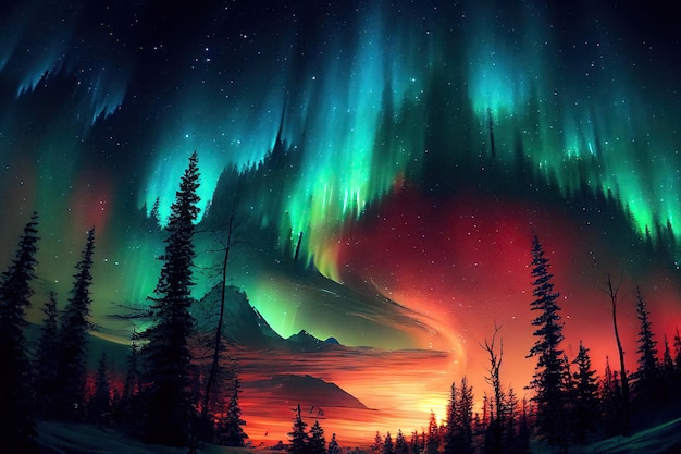 Aurora boreal Noruega Invierno Aurora Pintura Resumen Generativo AI Ilustración