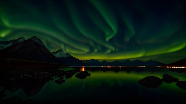 Aurora boreal paisagem do céu noturno da aurora boreal celestial brilho multicolorido natureza montanhas fundos astronomia Generative AI