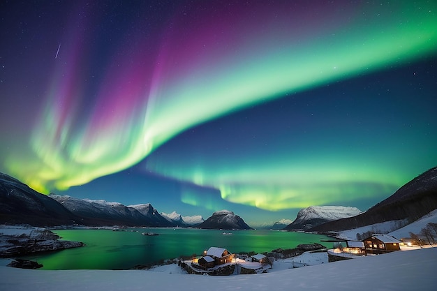 Aurora boreal sobre Hamnoy en Noruega