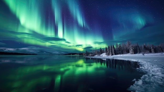 Aurora Boreal sobre un lago congelado