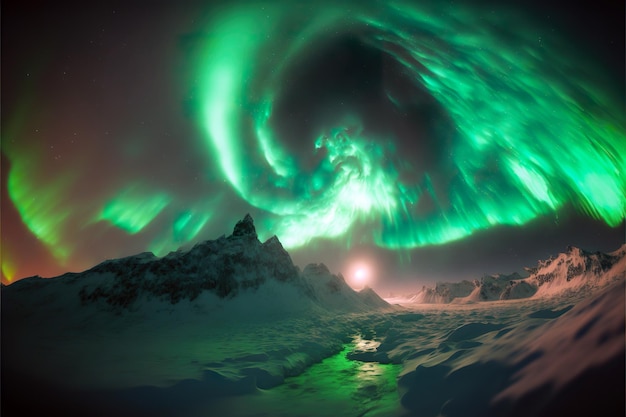 aurora boreal sobre el lago