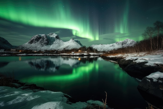 Aurora boreal sobre lofoten generative ai