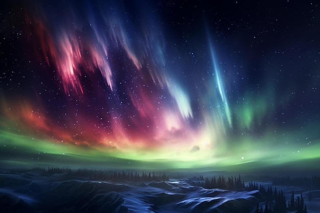 aurora boreal sobre un paisaje nevado