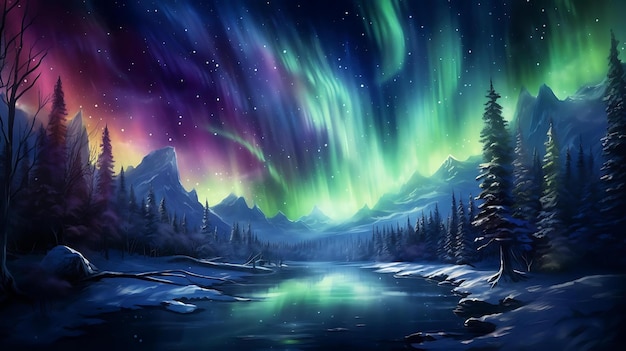 Aurora boreal sobre un río