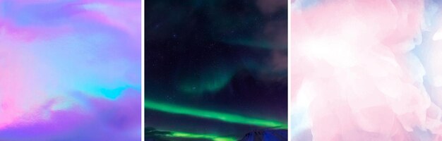 Aurora boreal verde Luzes do Norte com estrelas brilhando no céu noturno no Círculo Polar Ártico