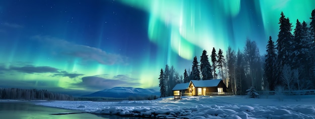 Aurora borealis na paisagem nórdica imagem gerada pela IA