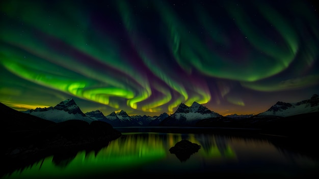 Aurora Borealis Nachthimmel Landschaft der himmlischen Nordlichter mehrfarbiges Leuchten Natur Berge Hintergründe Astronomie Generative KI