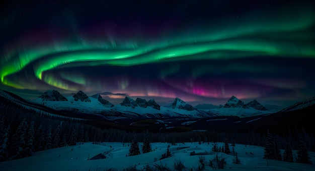 Aurora Borealis Nachthimmel Landschaft der himmlischen Nordlichter mehrfarbiges Leuchten Naturhintergründe Astronomie Generative KI