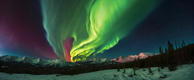 Aurora Borealis-Nachthimmel Panorama-Landschaftstapete