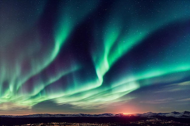 Lindas bruxas realistas voando em um céu noturno de Aurora · Creative  Fabrica