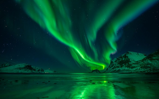 Aurora borealis über dem Meer gegen den Nachthimmel