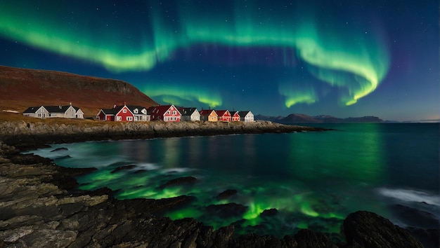 Aurora borealis über einem Dorf Aurora borealis darüber einem Dorf