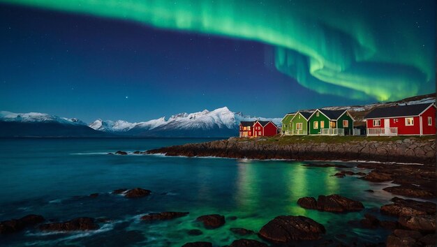 Aurora borealis über einem Dorf Aurora borealis darüber einem Dorf