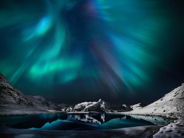Aurora borealis über schneebedeckten Bergen gegen den Himmel
