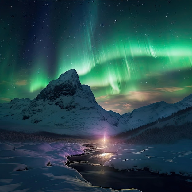 Aurora de la noche de la naturaleza en montañas