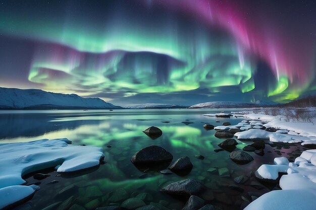 Foto aurora über einem see in norwegen in der nähe von kautokeino