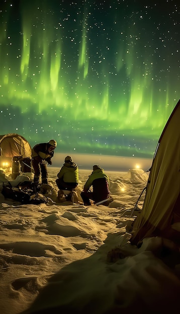 Auroras amarillas sobre la nieve del Ártico: un resplandor nocturno