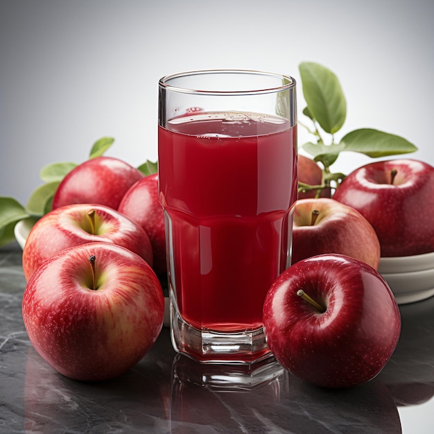 Aus dem Bauernhof zum Tisch Aussicht auf rote Äpfel im Korb und frischen Saft