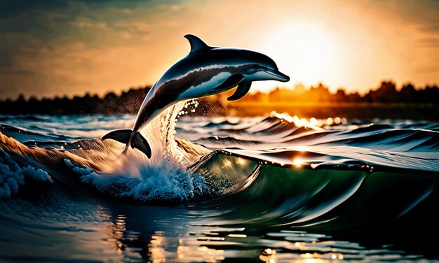 Foto aus dem wasser springende delfine zeigen die wunderschöne tierwelt