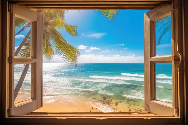 Ausblick auf ein tropisches Paradies aus dem Fenster