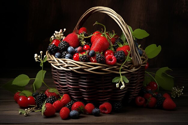 Ausbrechende frische Beeren in einem gewebten Korb ar 32