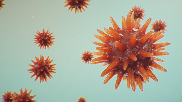 Ausbruch der chinesischen Influenza – genannt Coronavirus oder 2019-nCoV, die sich auf der ganzen Welt verbreitet hat. Gefahr einer Pandemie, Epidemie der Menschheit. Nahaufnahmevirus unter dem Mikroskop, 3D-Darstellung