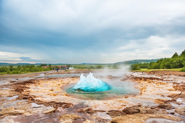 Ausbruch des Strokkur Geysir, Golden Circle Route in Island