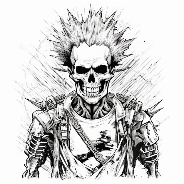 Ausdrucksstarker Totenkopf im Manga-Stil mit Spikes-T-Shirt-Grafik