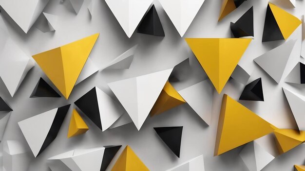 Ausência geométrica abstrata e triângulos amarelos em fundo branco moderno