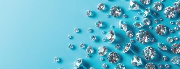 Ausgebreitete Diamanten auf blauem Hintergrund