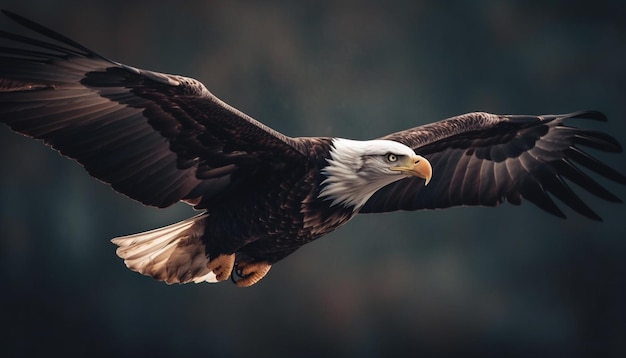 Ausgebreitete Flügel, majestätischer Weißkopfseeadler im Flug, generiert von KI