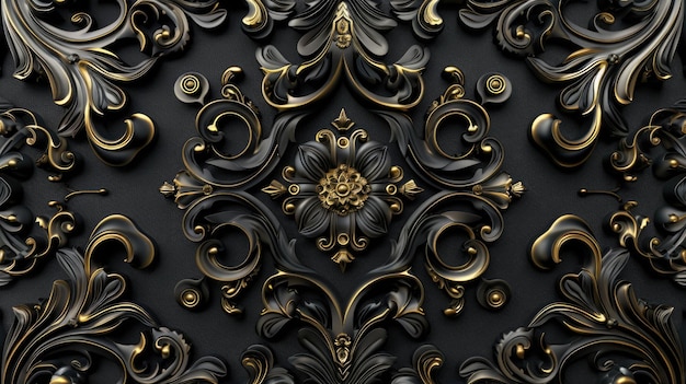 Ausgeklügeltes schwarzes Leder mit goldenen Rokoko-Motiven