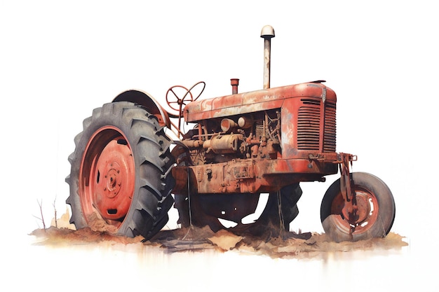 Ausgerüsteter alter Traktor auf weißem Hintergrund