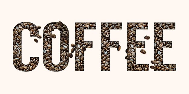 Ausgeschnittener Kaffeetext mit Arabica-Bohnen, isoliert auf weißem Frühstück Kaffee Typografie