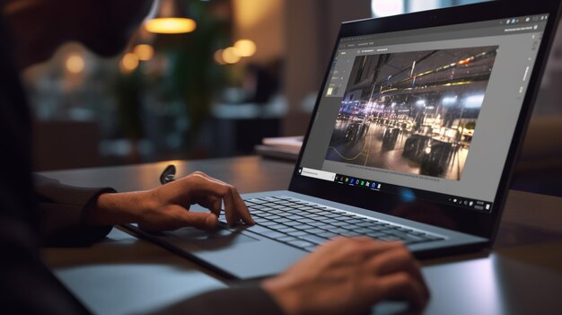 Ausgeschnittenes Bild eines jungen Mannes, der in einem Café an seinem Laptop arbeitet, Rückansicht der Hände eines Geschäftsmannes