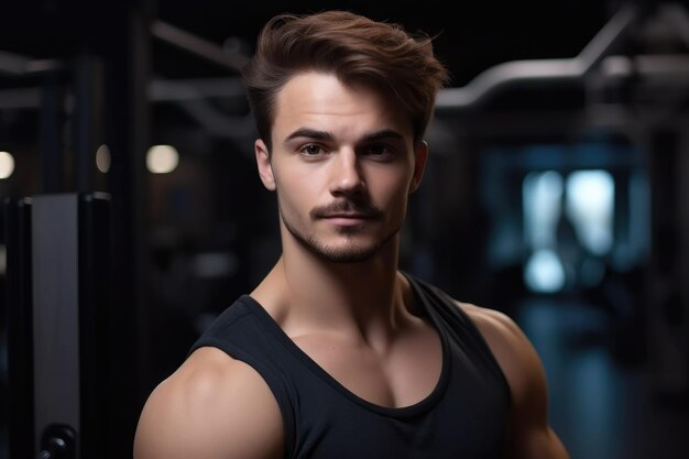 Ausgeschnittenes Porträt eines gutaussehenden jungen Mannes, der im Fitnessstudio posiert, erstellt mit generativer KI