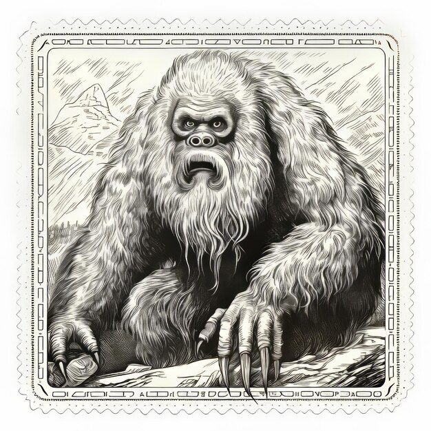 Ausgezeichnete schwarz-weiße Postkarte mit Bigfoot-Illustrationen