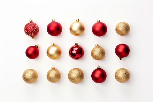 Ausgezeichnete Weihnachtseleganz atemberaubende rote und goldene Weihnachtsdekorationen auf einem knackigen weißen Hintergrund