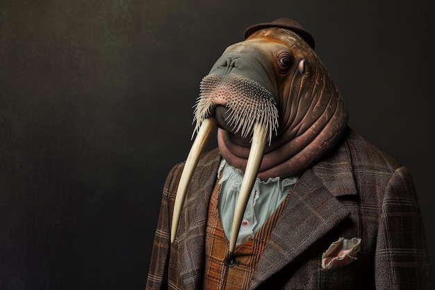 Ausgezeichneter anthropomorpher Walrus trägt einen Geschäftsmanager-Anzug