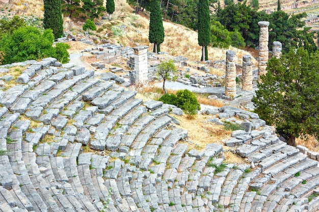 Ausgrabungen Amphitheater Ruinen der alten Delphi Stadt am Hang des Mount Parnassus Griechenland.