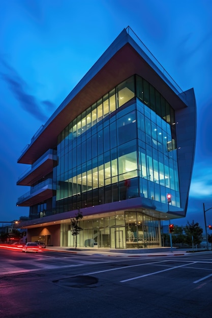 Außenansicht eines Geschäftsgebäudes mit moderner Architektur, erstellt mit generativer KI