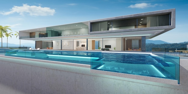 Außendesign der Luxusvilla mit wunderschönem Infinity-Pool