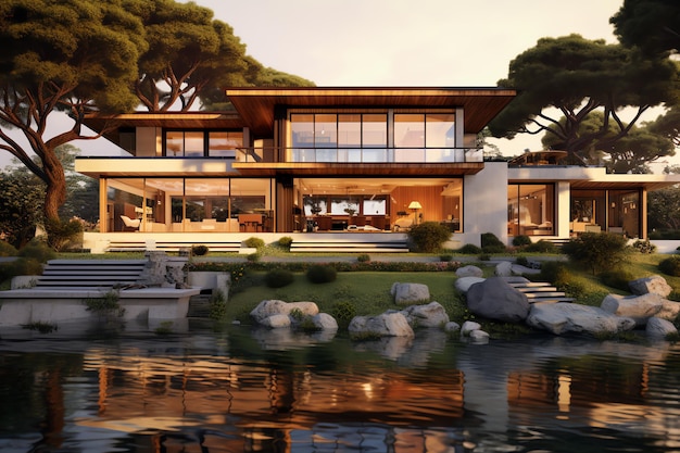 Außendesign eines 3D-Hauses im japanischen Stil