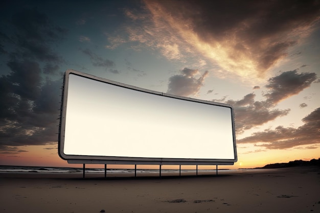 Außenmast-Werbetafel mit Mock-up-Weißbildschirm auf erstaunlichem Himmelshintergrund Generative KI