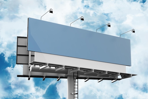 Außenplakat auf einem blauen bewölkten Himmel 3D-Rendering