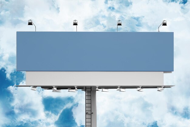 Außenplakat auf einem blauen bewölkten Himmel 3D-Rendering